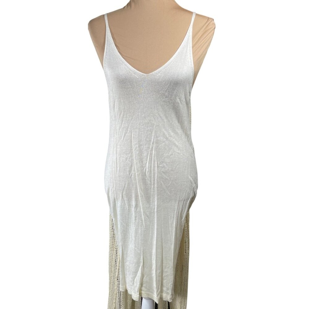A New Day Mesh Maxi Dress Size M Medium Cream Black Stripe Sundress Beach - Picture 4 of 7